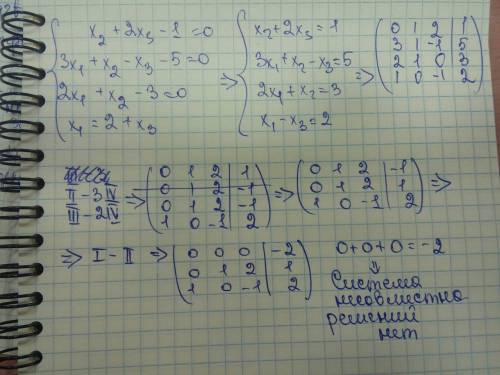 1. исследовать на совместность и решить систему линейных уравнений методом гаусса: x2+2x3-1=0 3x1+x2