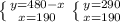 \left \{ {{y=480-x} \atop {x=190}} \right.&#10; \left \{ {{y=290} \atop {x=190}} \right.