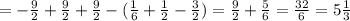 =- \frac{9}{2}+\frac{9}{2}+\frac{9}{2} -( \frac{1}{6}+ \frac{1}{2}- \frac{3}{2})= \frac{9}{2}+ \frac{5}{6}= \frac{32}{6}=5 \frac{1}{3}