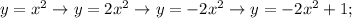 y=x^2\to y=2x^2\to y=-2x^2\to y=-2x^2+1;