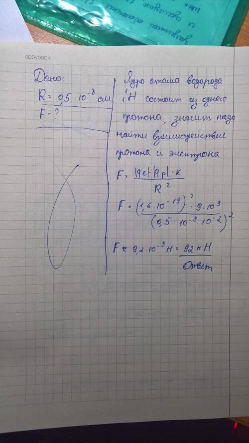 Радиус орбиты электрона в атоме водорода 0.5 * 10 ^ -8 см. с какой силой (нн) взаимодействует электр