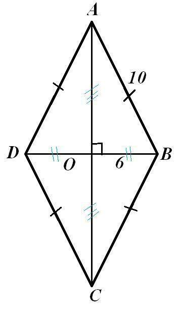 Сторона ромба 10см, а одна з диагоналей 12см..найти площадь ромба .