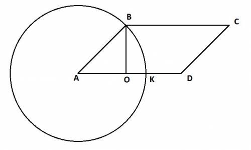 Свершины тупого угла b параллелограмма abcd опущен перпендикуляр bo на сторону ad. окружность с цент