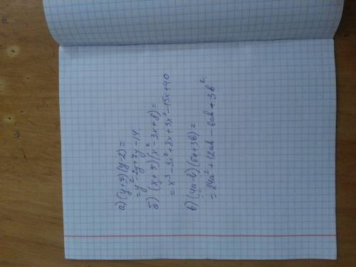1. представьте в виде многочлена: а) ( у + 7)(у – 2) б) (х + 5)(х2 - 3х + 8) в) (4а - b)(6а + 3b)