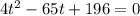 4t^2-65t+196=0