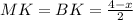 MK=BK= \frac{4-x}{2}