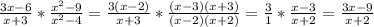 \frac{3x-6}{x+3}*\frac{x^2-9}{x^2-4}=\frac{3(x-2)}{x+3}*\frac{(x-3)(x+3)}{(x-2)(x+2)}=\frac{3}{1}*\frac{x-3}{x+2}=\frac{3x-9}{x+2}