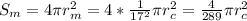 S_{m} = 4 \pi r_{m} ^{2}=4* \frac{1}{ 17^{2} } \pi r_{c} ^{2}=\frac{4}{ 289 } \pi r_{c} ^{2}