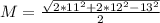 M= \frac{ \sqrt{2*11^{2} +2* 12^{2}- 13^{2} } }{2}