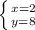 \left \{ {{x=2} \atop {y=8}} \right.