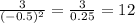 \frac{3}{ (-0.5)^{2} } = \frac{3}{0.25} =12