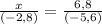 \frac{x}{(-2,8)} = \frac{6,8}{(-5,6)}