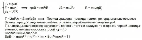 Две заряженные частицы, заряды которых равны, а масса первой в 4 раза больше массы второй, в однород