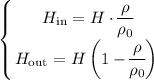 \left \{ {{\big{H_\mathrm{in}=H\cdot \dfrac{\rho}{\rho_0}} \atop\big{H_\mathrm{out}=H\left(1-\dfrac{\rho}{\rho_0}\right)}} \right.