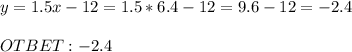 y=1.5x-12=1.5*6.4-12=9.6-12=-2.4 \\ \\ OTBET: -2.4