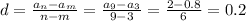 d= \frac{a_n-a_m}{n-m} = \frac{a_9-a_3}{9-3} = \frac{2-0.8}{6} =0.2