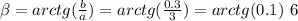 \beta =arctg ( \frac{b}{a})=arctg( \frac{0.3}{3})=arctg(0.1)~6 &#10;