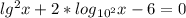 lg^{2} x+2* log{ _{ 10^{2} }x -6=0