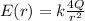 E(r) = k \frac{4Q}{r^2}