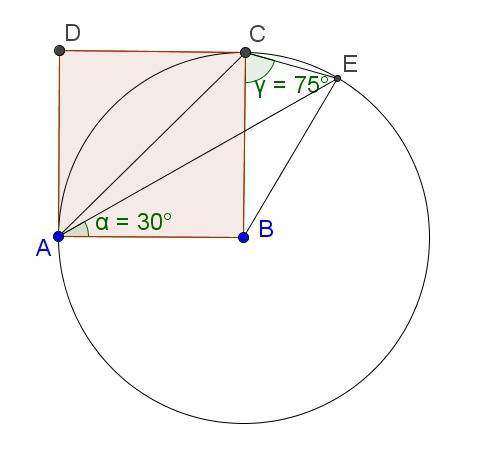 Abcd - квадрат, вне которого взяли точку е так, что ∠bae = 30°, ∠bce = 75°. найти ∠cbe. желательно с