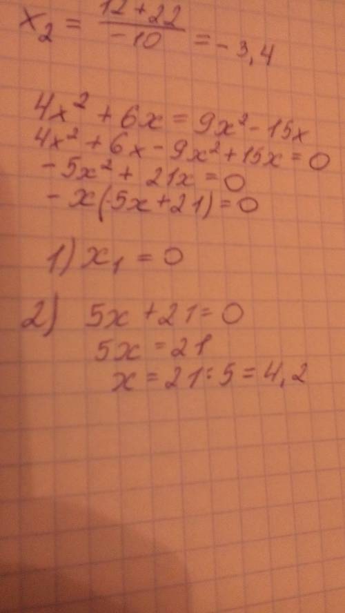 4х в квадрате+6х=9х в квадрате - 15х