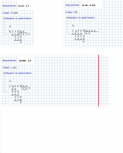 Решить в столбец 0.132: 5.5; 21.06: 0.324; 10.098: 5.4