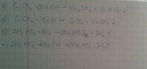 Реакции ионного обмена cuso4+naoh→ cuso4+bacl2→ h3po4+na→ h3po4+naoh→