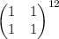 \begin{pmatrix}&#10;1 & 1 \\ 1 & 1&#10;\end{pmatrix}^{12}