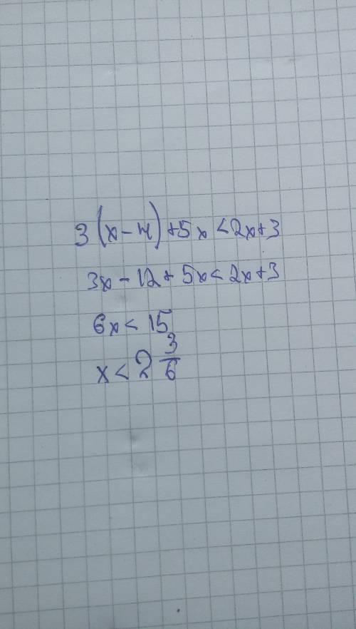 Решить неравенство 3(x - 4) + 5x < 2x + 3
