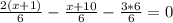 \frac{2(x+1)}{6} - \frac{x+10}{6} - \frac{3*6}{6} =0