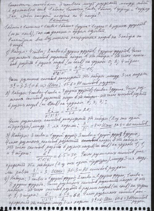 Сколькими человека могут разделить между собой 6 одинаковых слив, 1 яблоко, 1 апельсин, 1 киви, 1 ба