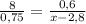 \frac{8}{0,75} = \frac{0,6}{x - 2,8}