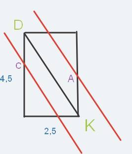 Начертить прямо угольник со сторонами 2,5 см и 4,5 проведите в нем диагональ dk. через точки a и c п