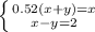 \left \{ {{0.52(x+y)=x} \atop {x-y=2}} \right.