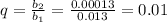 q=\frac{b_2}{b_1}=\frac{0.00013}{0.013}=0.01