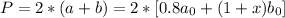 P=2*(a+b)=2*[0.8a_0+(1+x)b_0]