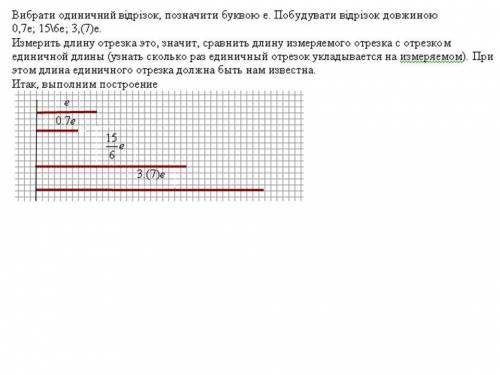 Объясните, , как выполнить? вибрати одиничний відрізок, позначити буквою е. побудувати відрізок довж