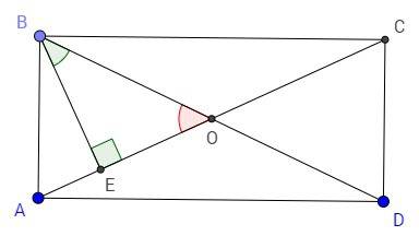 Диагонали прямоугольника abcd пересекаются в точке о, а перпендикуляр ве, проведенный к диагонали ас