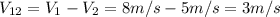 V_{12}=V_1-V_2=8m/s-5m/s=3m/s