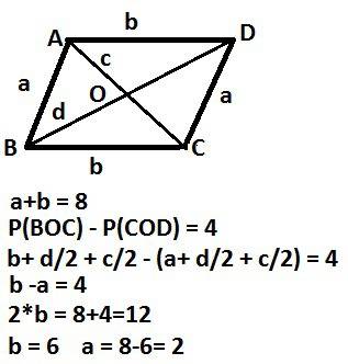 Дан параллелограмм abcd. o – точка пересечения его диагоналей. сумма двух смежных сторон параллелогр