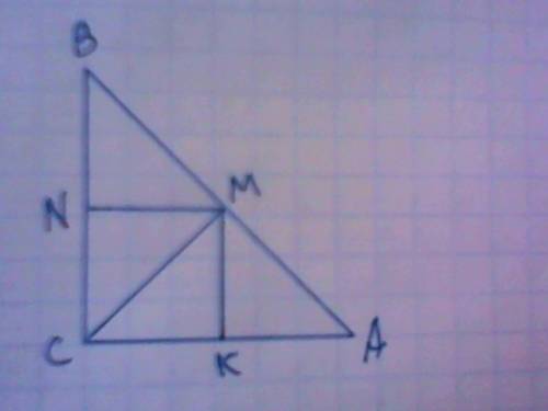 Дан треугольник abc , в котором угол с= 90 градусов, ас=св=16 см, и квадрат скmn. причём к принадлеж