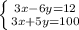 \left \{ {{3x-6y=12} \atop {3x+5y=100}} \right.