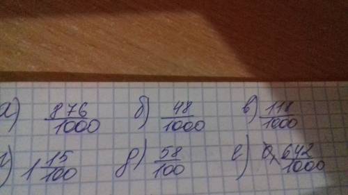 Переведите в обыкновенную несократительную дробь: а) 0,875; б) 0,048; в) 0,118; г) 1,15; д) 0,58; е)