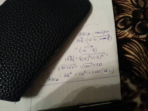 Найти площадь квадрата abcd если а (0; 8)b(-6; 0.)