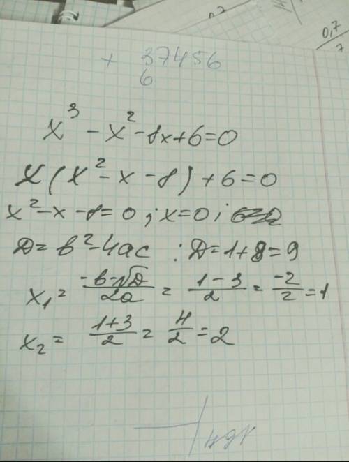 X'в 3 степени' -x'во 2й степени' -8x+6=0 x-x-8x+6=0