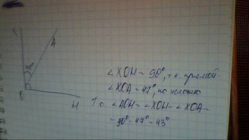 Из вершины прямого угла хонпроведен луч оа. угол хоаравен 47 градусов.найдите угол аон нарисуйте рис