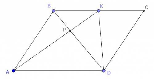 На стороне bc параллелограмма abcd выбрана точка k. отрезки ak и bd пересекаются в точке p. площадь
