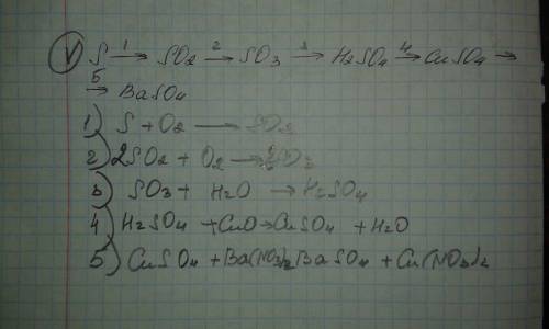 Осуществить превращение s=> so2=> so3=> h2so4=> cuso4=> baso4