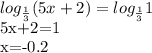 log_{ \frac{1}{3} } (5x+2)=log_{ \frac{1}{3} } 1&#10;&#10;5x+2=1&#10;&#10;x=-0.2