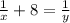 \frac{1}{x}+8= \frac{1}{y}